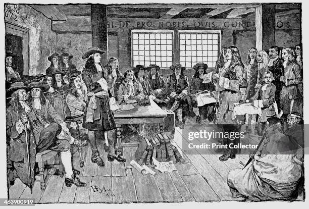 William Penn English Quaker and colonialist, founder of Pennsylvania, in conference with Colonialists, 1682. From 'Harper's Weekly', 1883.
