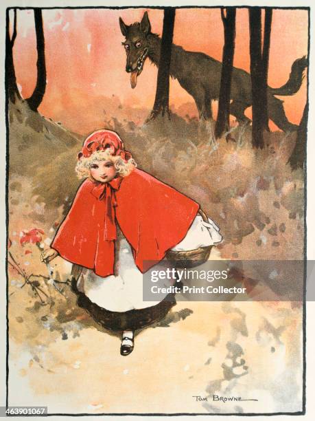 Scene from Little Red Riding Hood, 1900. This fairy tale, common to Germany, Sweden and France appears in Histoires ou Contes du temps passe by...