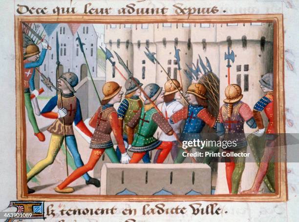 The English being chased out of Paris, April 1436, . The taking of Paris. Illustration from the Vigils of Charles VII by Martial of Paris, in the...