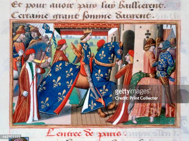 Entry of Charles VII into the city of Paris, 12 November 1437, . Illustration from the Vigils of Charles VII by Martial of Paris, in the collection...