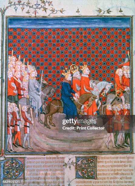 King Charles IV entering Paris, . King Charles V of France, Emperor Charles IV and his son, the future Wenceslas IV, followed by bishops and escorted...