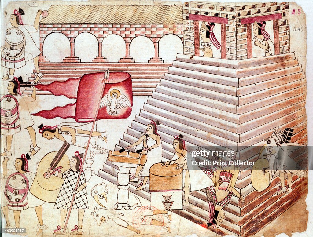 Aztec warriors defending the temple of Tenochtitlan, Mexico.
