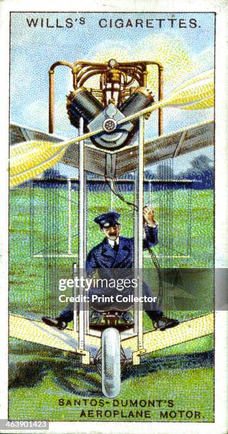 Alberto Santos-Dumont , Brazilian aeronaut in his aeroplane of 1906, the machine in which he made first recorded flight in Europe . Fitted with...