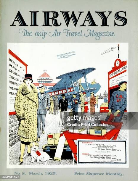 Passengers arriving to embark for Paris at Croydon Aerodrome, London. Cover for Airways magazine, London, March 1925.