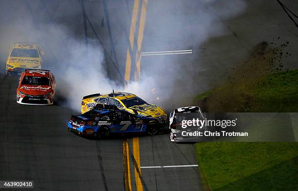 Alex Bowman, driver of the Toy State/Nikko Chevrolet, Austin Dillon, driver of the DOW Chevrolet, and Sam Hornish Jr., driver of the Twisted Tea...