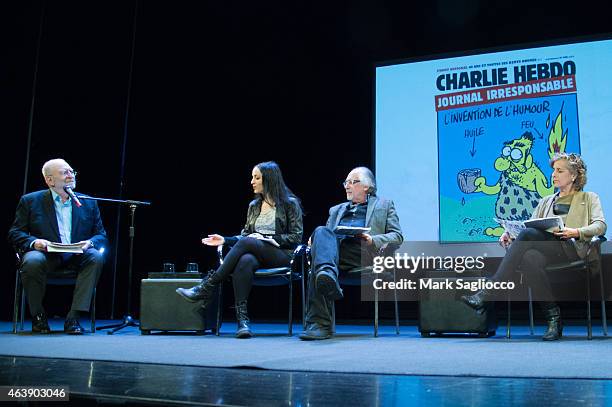 Leonard Lopate, Molly Crabapple, Art Spiegelman and Francoise Mouly attend the French Institute Alliance Francaise's "After Charlie: What's Next for...