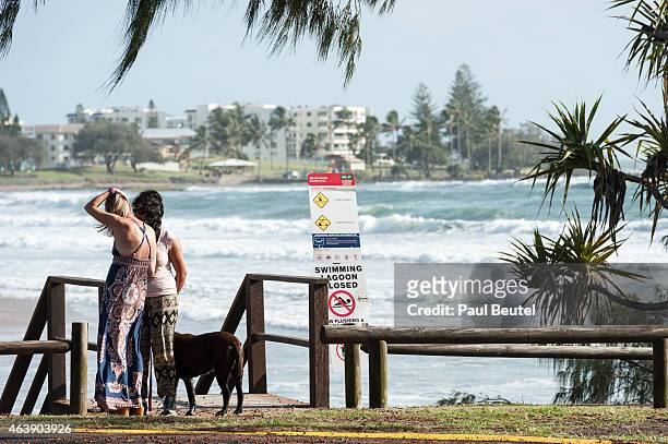 Beach goers look on at Bargara as Cyclone Marcia approaches the Central Queensland on February 20, 2015 in Bundaberg, Australia. Cyclone Marcia has...