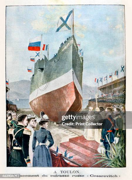 At Toulon, Launching the Russian battleship 'Cesarevitch', 1901. Illustration published in, Le Petit Journal, 17th March 1901.