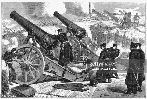 Prussian siege guns at the siege of Paris, Franco-Prussian War, 1871. After the disastrous defeat of the French at Sedan and the capture of Napoleon...