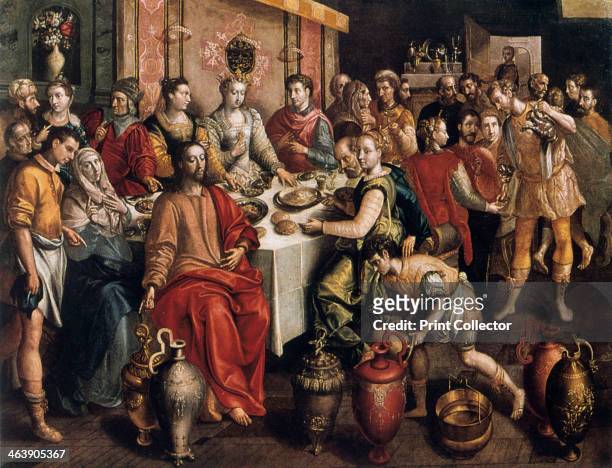 'The Marriage at Cana', 1596-1597. The painting shows Christ's first miracle. When the wine ran out at a wedding at which Jesus and his mother were...