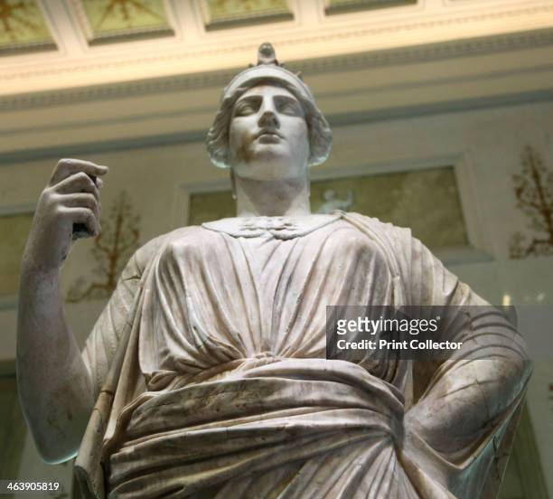 Statue of Athena, Goddess of Wisdom and Just War, and patroness of crafts, 2nd century. After the Greek original of the 5th century BC. Minerva was...