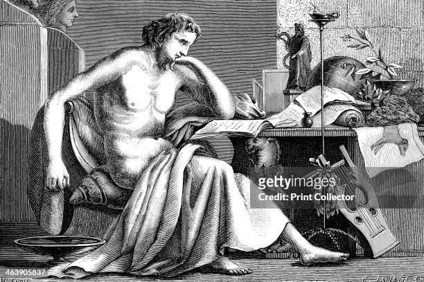 Aristotle Ancient Greek philosopher and scientist, c1886. Aristotle as a young man in his study. One of the most influential philosophers in the...