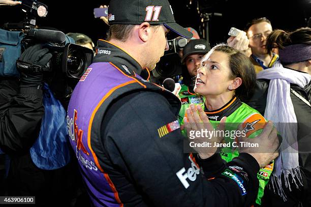 Danica Patrick, driver of the GoDaddy Chevrolet, and Denny Hamlin, driver of the FedEx Express Toyota, talk about their in-race incident on pit road...