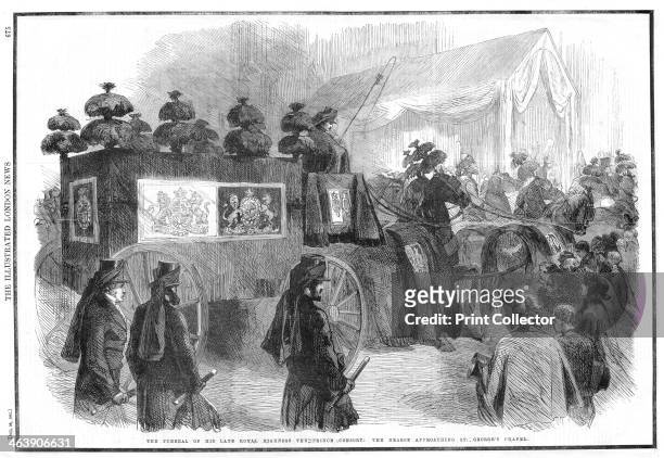 Funeral of Albert, Prince Consort, 1861. The hearse approaching St George's Chapel, Windsor. Prince Albert of Saxe-Coburg-Gotha married his first...