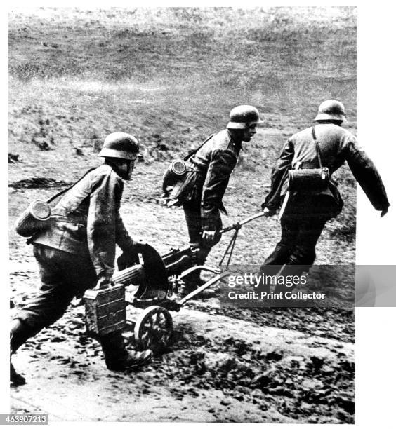 Russians serving in the German Army, Eastern Front, 1941-1945. Detail from a German propaganda poster. Three soldiers of the Russian National Army of...