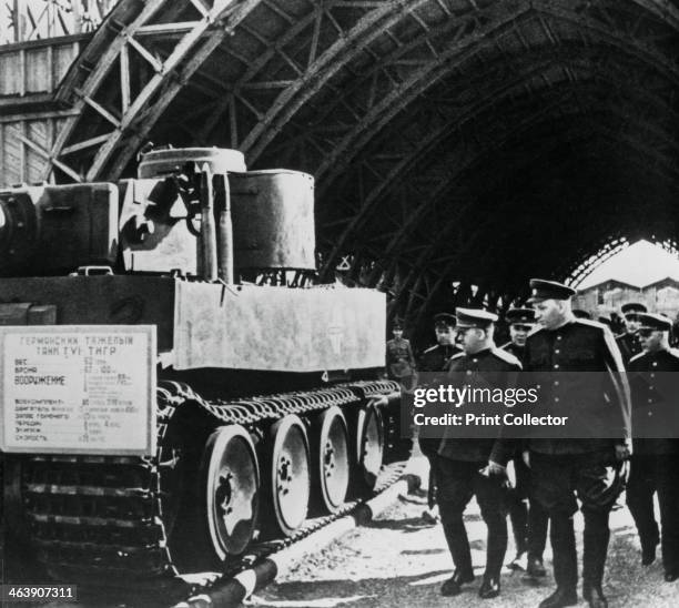 Russian generals inspecting an exposition of captured German armaments, Russia, 1943. Red Army Deputy Commander-in-Chief Marshal Georgi Zhukov...