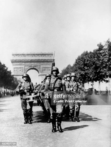 German military parade along the Champs Elysees during the occupation, Paris, 1940-1944.