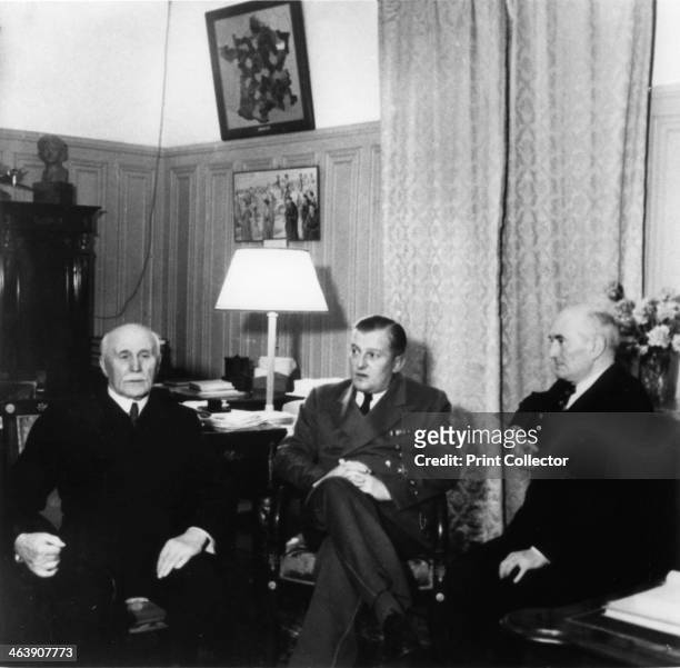 Leaders of Vichy France, c1940-1942. Marshal Philippe Petain , Head of Stae of the Vichy regime established after the defeat of France in June 1940,...