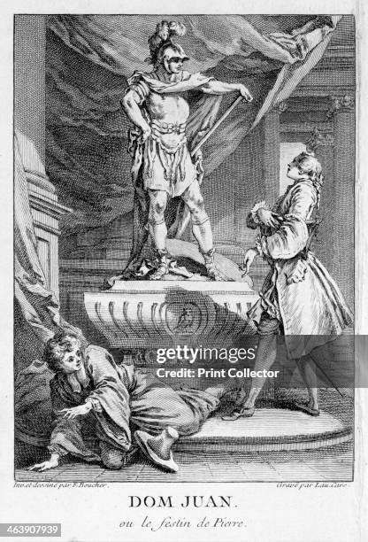 Scene from Don Juan, ou le Festin de Pierre . Don Juan is speaking to the stone statue of the Commander whom he killed when the old man challenged...
