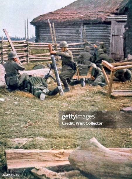 German paratroops using mortars, Russia, 1943. A print from Signal, May 1943. Signal was a magazine published by the German Third Reich from 1940...