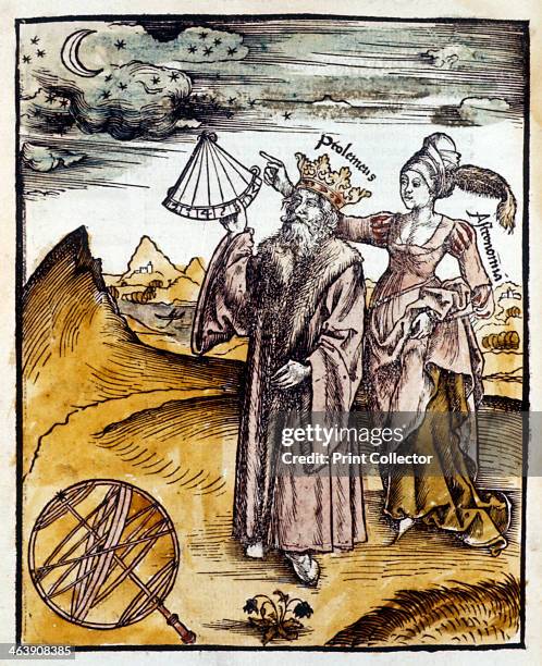 Ptolemy, Alexandrian Greek astronomer and geographer, 1508. Ptolemy , using a quadrant to observe the Moon and stars. Urania, Muse of Astronomy,...