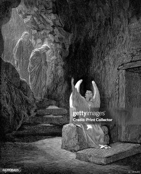 Angel showing Mary Magdalene and 'the other Mary' Christ's empty tomb, 1865-1866. From the Bible .