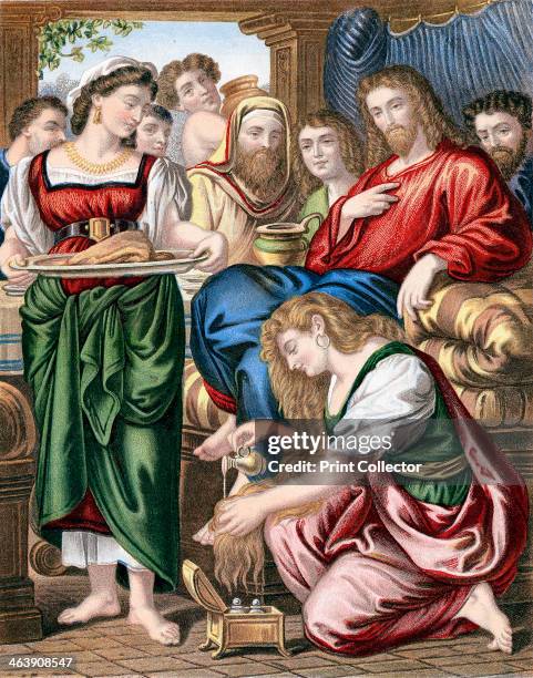 Mary Magdalene anointing the feet of Jesus, c1860. From the Bible .