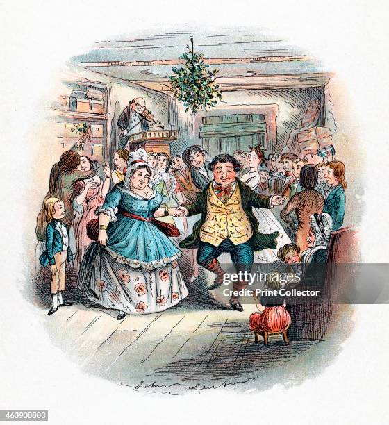 Mr Fezziwig's Ball, 1843. This novella was the earliest and most popular of Charles Dickens' Christmas stories. This scene with a fiddler playing...