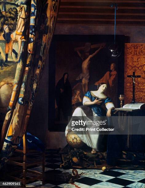 'Allegory of the Faith', c1670. Vermeer's source derives from a standard handbook of iconography, Cesare Ripa's Iconologia. Vermeer interpreted...