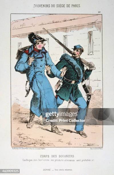 'Corps des Douaniers', Siege of Paris' Franco-Prussian war, 1870-1871. A French soldier with a captured German. After the disastrous defeat of the...