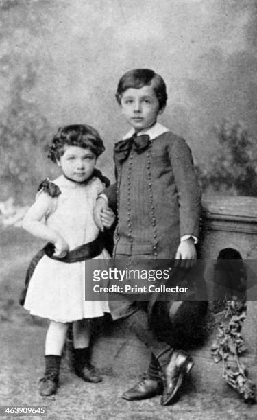 Albert Einstein, , theoretical physicist, and his sister Maja as small children, 1880s. Einstein's main contribution to science was the theory of...