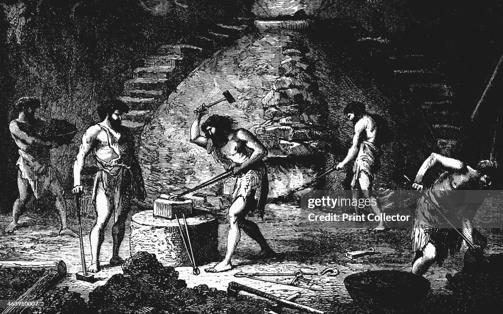 Forge Renaissance Artist's reconstruction of a late Iron Age forge, 1890. In the centre ...