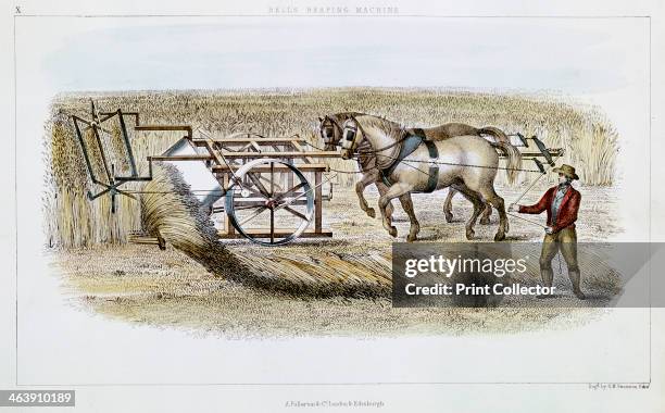 Bell's reaping machine, 1851. Scottish clergyman and inventor Patrick Bell's reaping machine of 1826 was the first successful reaping machine, but...