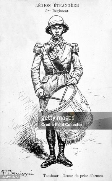 Drummer, 5th regiment of the French Foreign Legion, 20th century. French postcard.