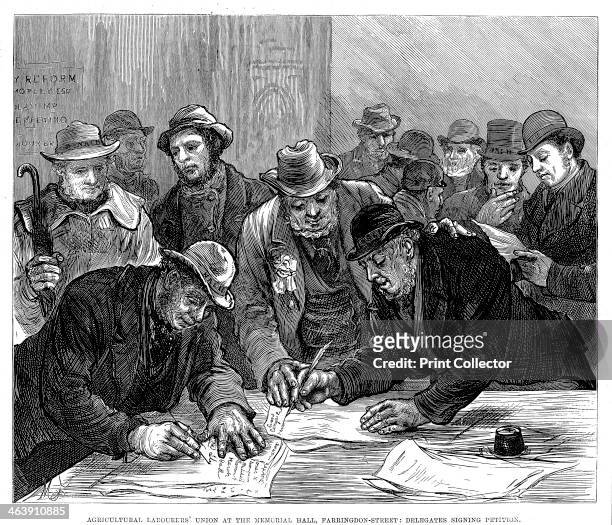 Agricultural Labourers' Union meeting in Farringdon Street, London, 1877. Founded by Joseph Arch and inaugurated at Leaming in 1872, the National...