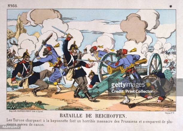 Battle of Reichshoffen, Franco-Prussian war, 6th August 1870. French infantry of an African regiment making a bayonet charge against a Prussian...
