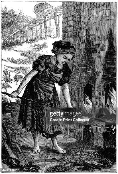Young girl tending the fire holes of a brick kiln, 1871. It was estimated that at this time there were between 20,000 and 30,000 children aged...