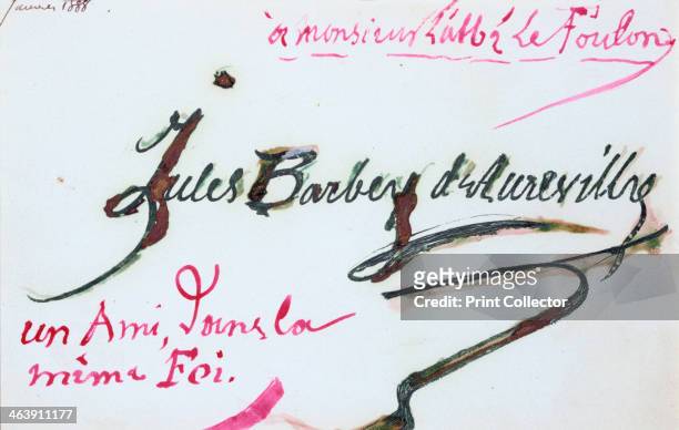 Signature of Jules-Amedee Barbey d'Aurevilly, French writer and critic, 19th century. Barbey d'Aurevilly's novels and stories, set in his native...