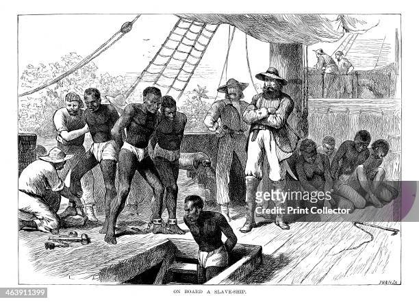 Captives being brought on board a slave ship on the West Coast of Africa , c1880. Although Britain outlawed slavery in 1833 and it was abolished in...