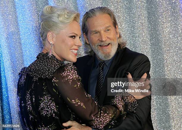 Honoree Pink and actor Jeff Bridges attend the 2nd Annual unite4:humanity presented by ALCATEL ONETOUCH at the Beverly Hilton Hotel on February 19,...