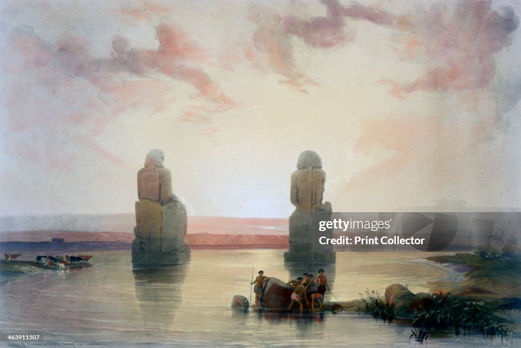 'The Colossi of Memnon, at Thebes, during the Inundation', 19th century. Artist: David Roberts