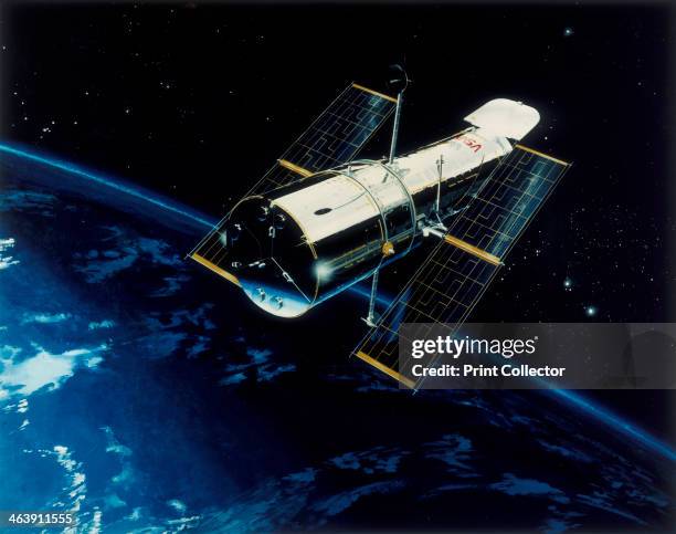 Hubble Space Telescope in orbit, 1980s. Artist's impression of the Hubble Telescope in orbit over the earth. The Hubble Space Telescope , was...