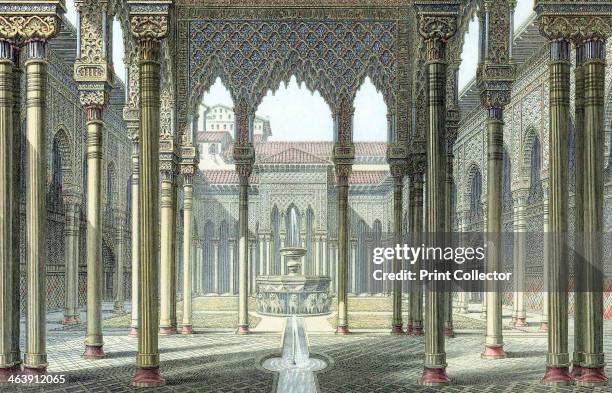 Court of the Lions, Alhambra palace, Granada, Spain, late 19th century. The palace of the Moorish kings of Granada, the Alhambra was partly rebuilt...