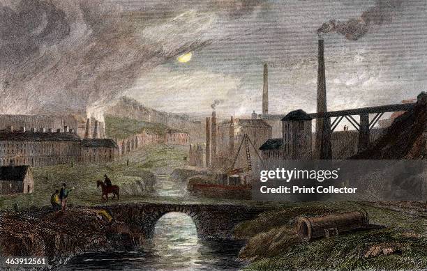 Nant-y-Glow Iron Works, Monmouthshire, Wales, c1780, . This shows the works by moonlight. The buildings on the left are probably puddling furnaces,...