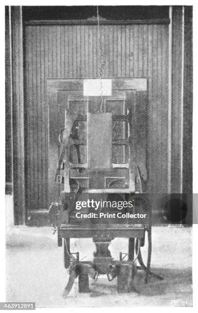 Electric chair, 1898. The Death Chair. In reality it is a simple, though exceedingly strongly made, ordinary chair, the electric apparatus being...