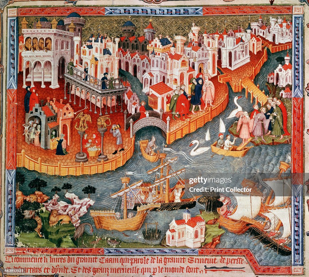 Marco Polo sailing from Venice in 1271, (15th century) .