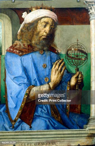 Ptolemy, Alexandrian Greek astronomer and geographer, late 15th century. Ptolemy holding an armillary sphere. He is incorrectly shown wearing a crown...