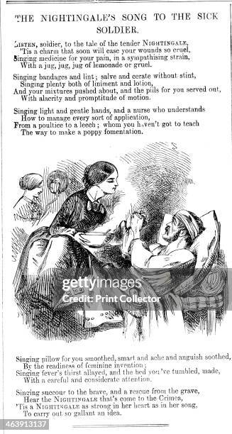 'The Nightingale's Song to to the Sick Soldier', 1854. Florence Nightingale tending a sick soldier in hospital in the Crimea. In 1854, during the...