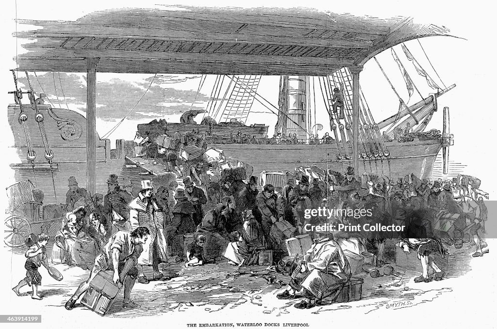 Irish emigrants embarking for America at Waterloo Docks, Liverpool, 1850.