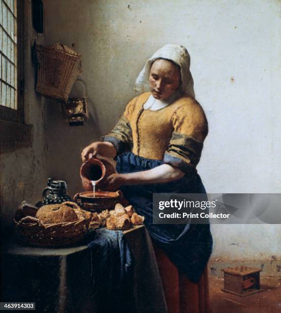 'The Milkmaid', 1658. His vision is concentrated on a single sturdy figure. The still life in the foreground conveys domestic simplicity, and the...